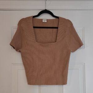 Abercrombie & Fitch Tan Ribbed Square Neck Crop Top Size XL